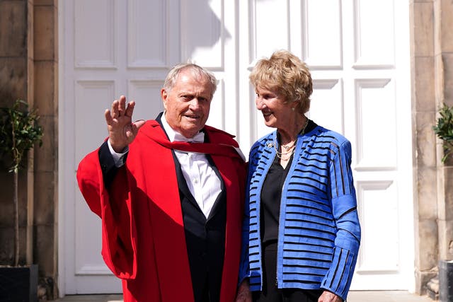 Jack Nicklaus (left), with wife Barbara, after being made an Honorary Citizen of St Andrews by The Royal Burgh of St Andrews Community Council during the ceremony at Younger Hall, St Andrews. Picture date: Tuesday July 12, 2022 (Jane Barlow/PA)