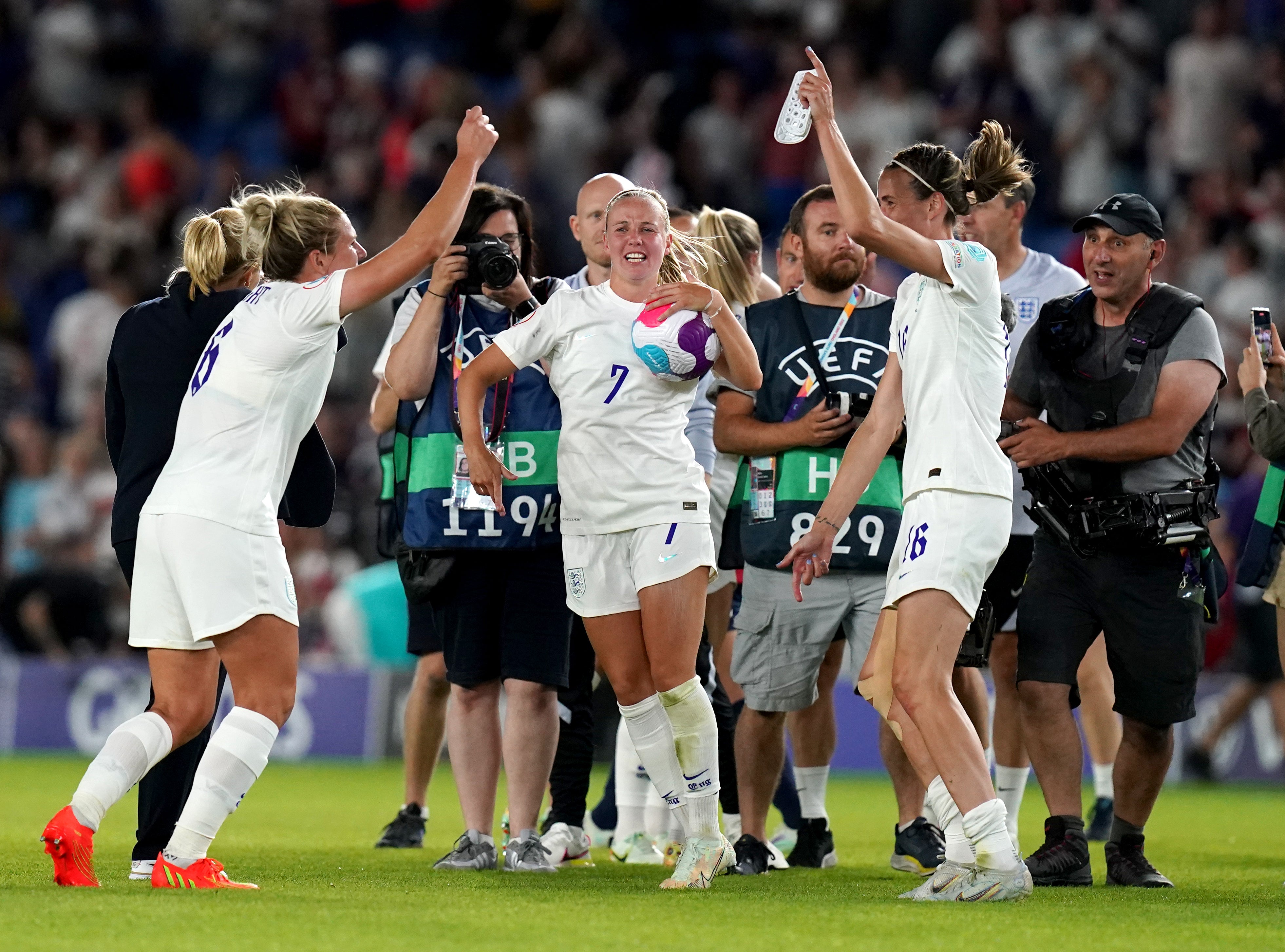 England celebrate their victory (Gareth Fuller/PA)