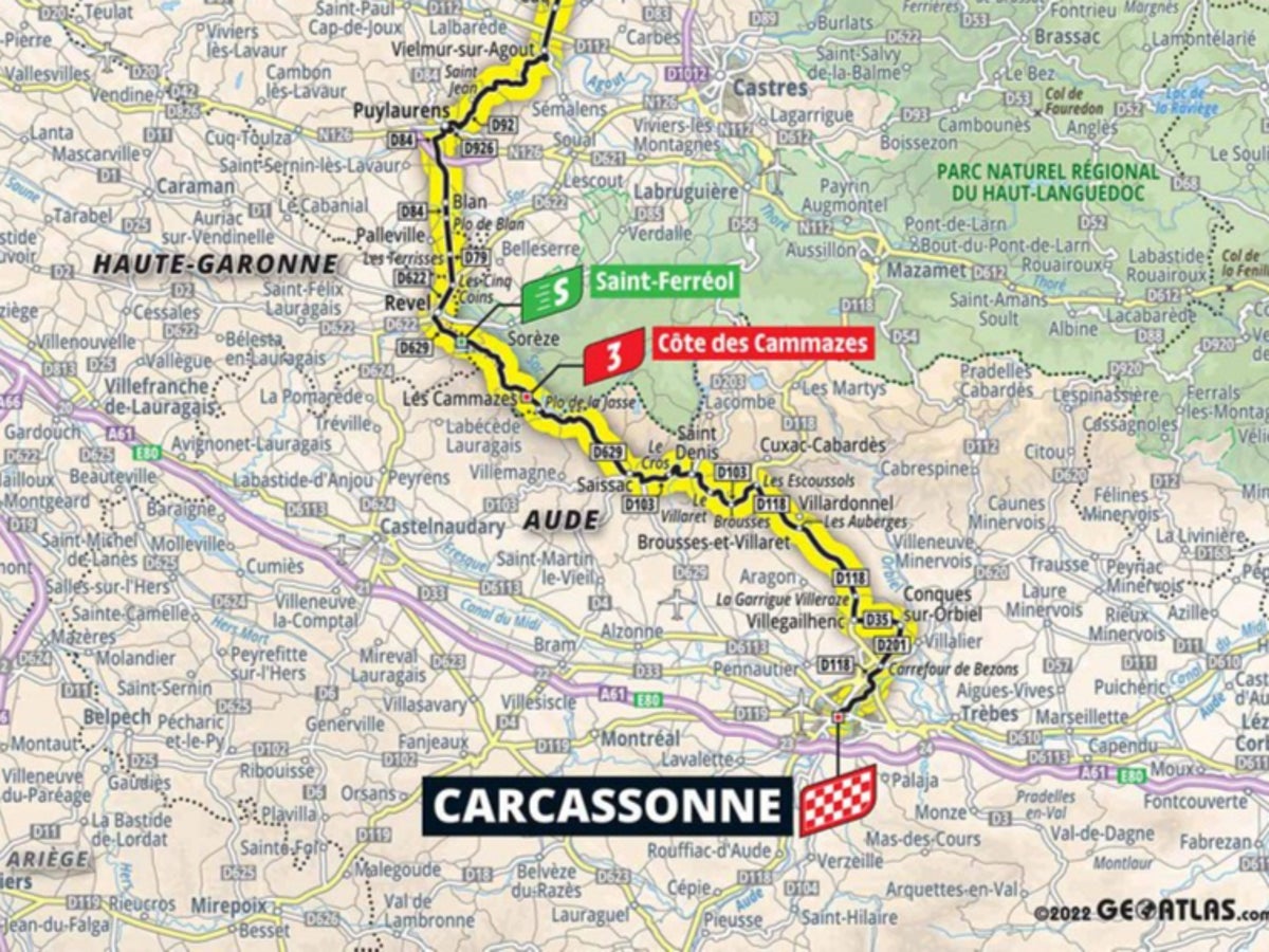 Tour de France 2022 stage 15 preview: Route map and profile from Rodez to Carcassonne today