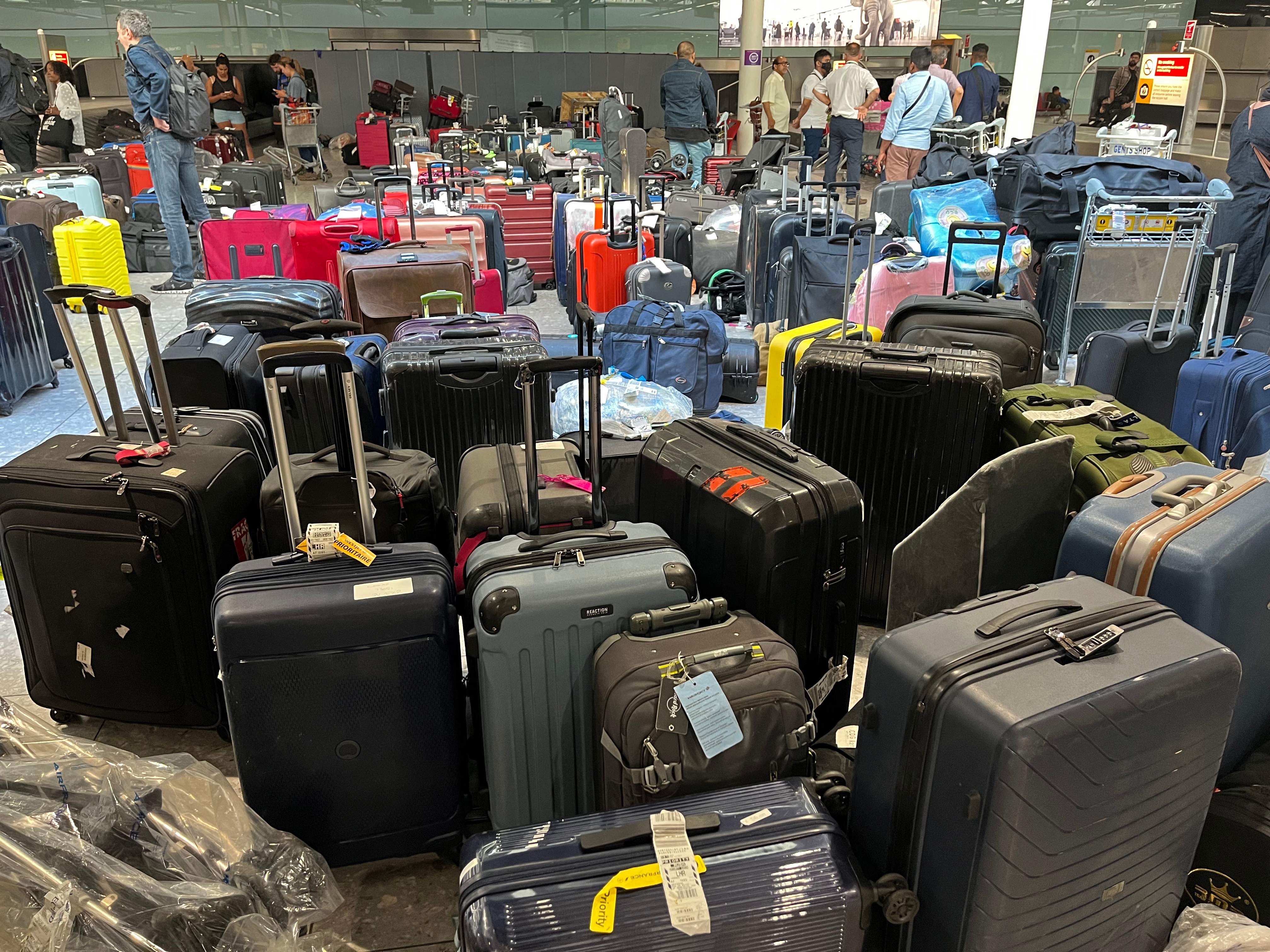 Suitcases go uncollected at Heathrow's Terminal Three