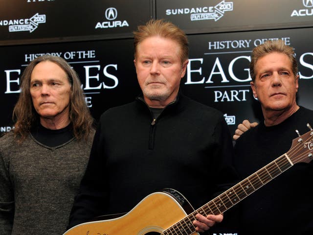 <p>Timothy B Schmit, Don Henley, and Glenn Frey of the Eagles</p>