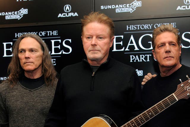 <p>Timothy B Schmit, Don Henley, and Glenn Frey of the Eagles</p>