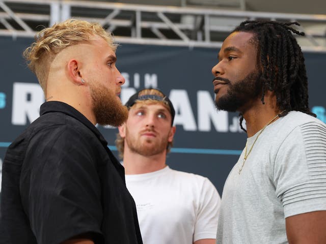 <p>Jake Paul (left) was set to face Hasim Rahman Jr, who stepped in for Tommy Fury</p>