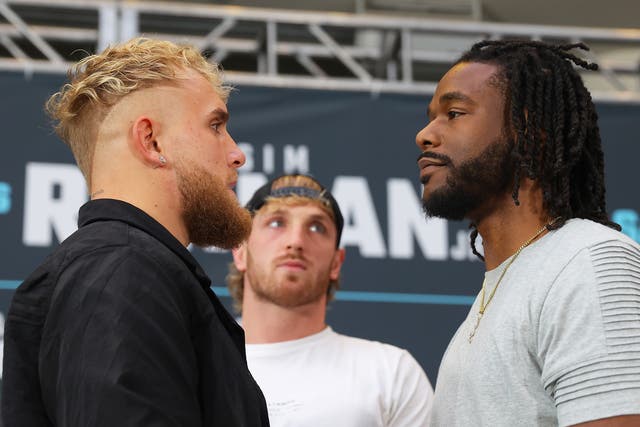 <p>Jake Paul (left) was set to face Hasim Rahman Jr, who stepped in for Tommy Fury</p>