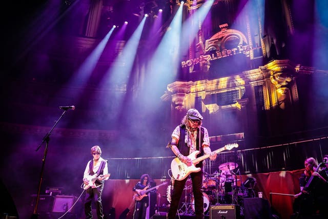 <p>Jeff Beck and Johnny Depp performing at the Royal Albert Hall in London</p>
