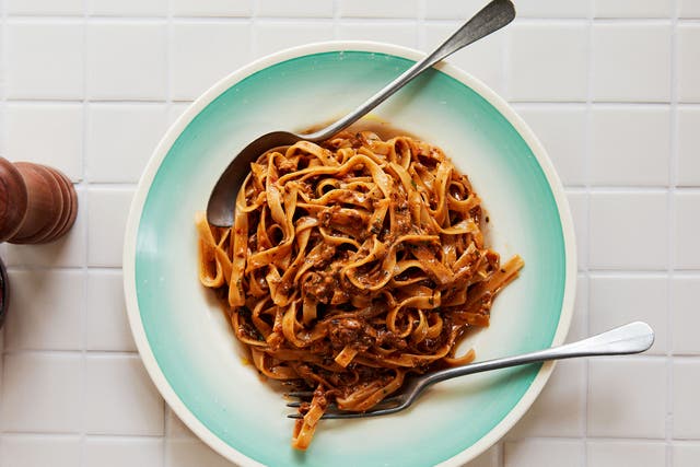 <p>Dried porcini mushrooms give this 10-minute ragu all the intensity of a meat ragu that’s been simmering for hours </p>