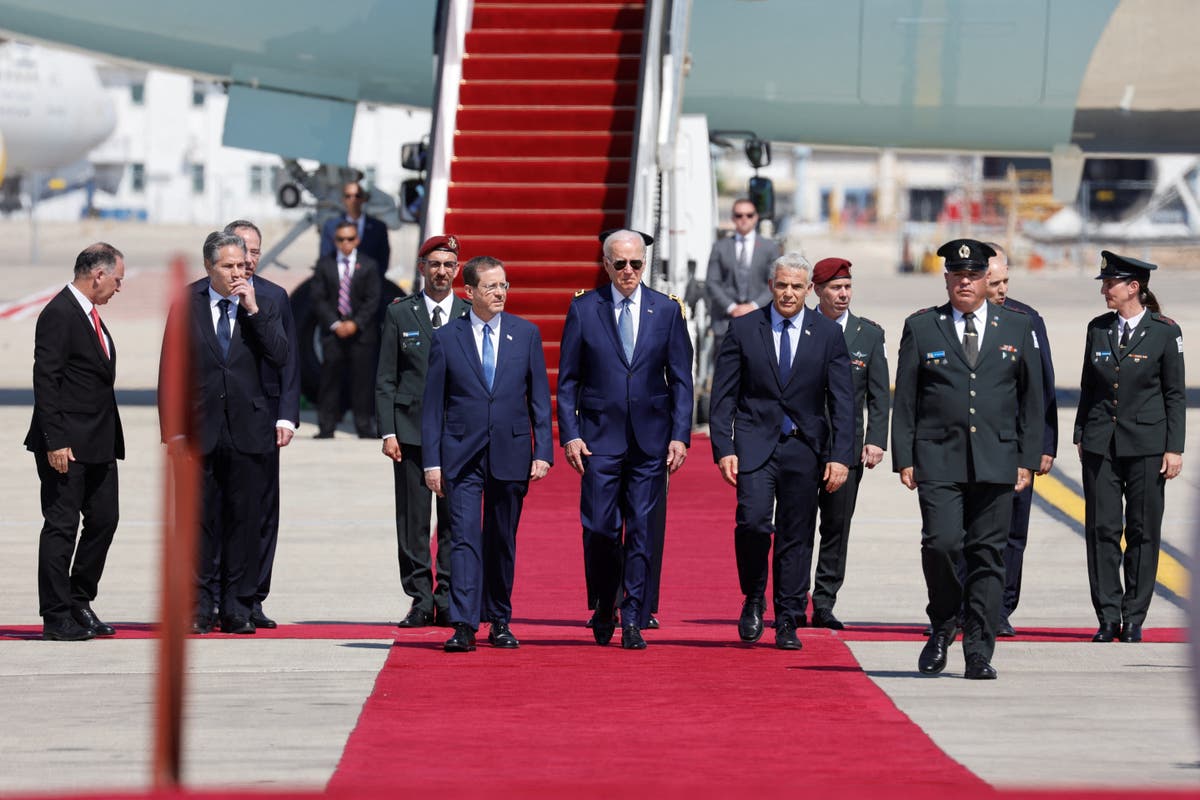 Joe Biden arrives in Israel to begin first trip to Middle East as president  | The Independent