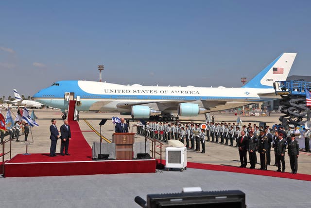 <p>President Joe Biden delivers a statement after his arrival in Israel</p>