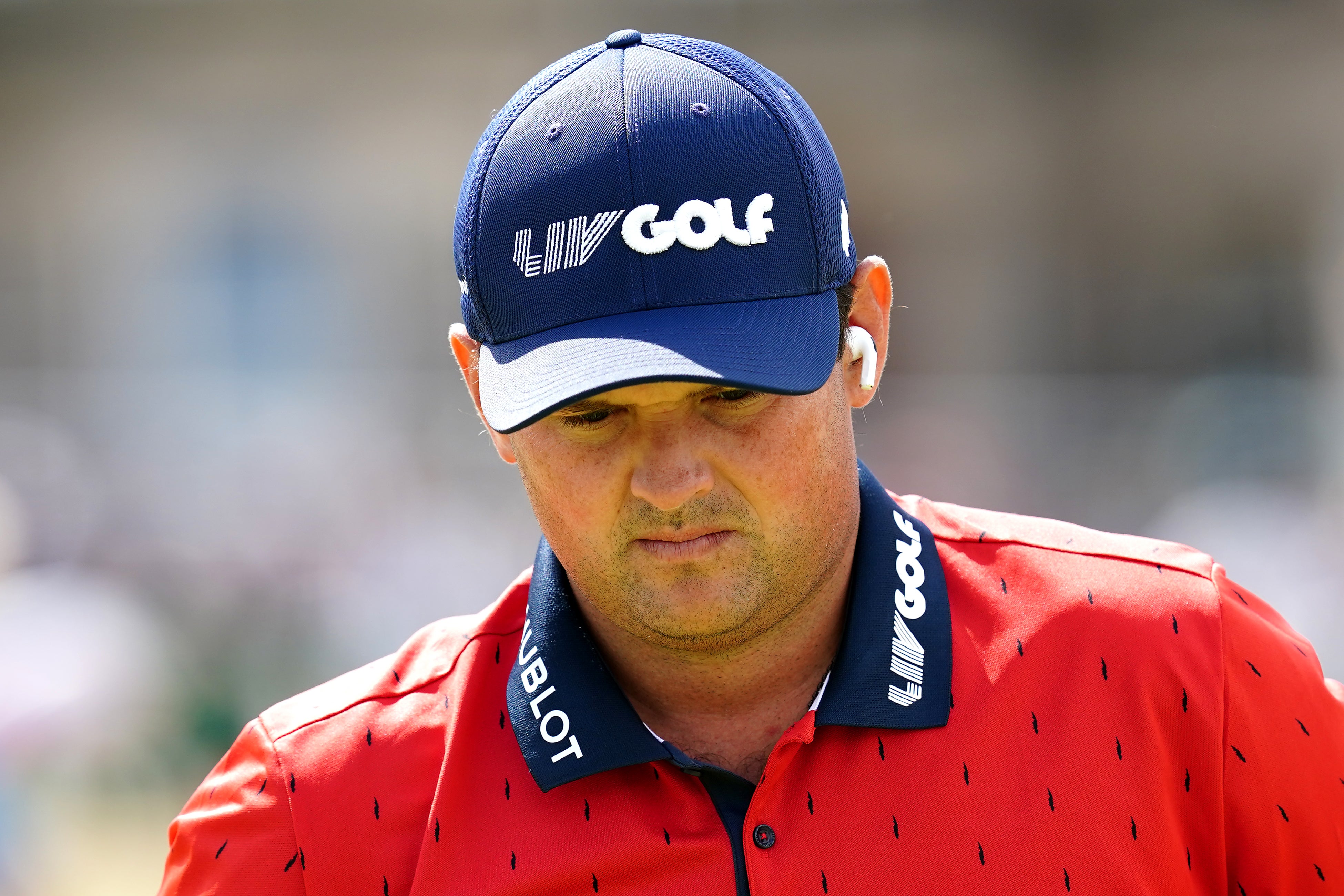 Patrick Reed wearing LIV Golf branded clothing during practice ahead of the 150th Open (David Davies/PA)