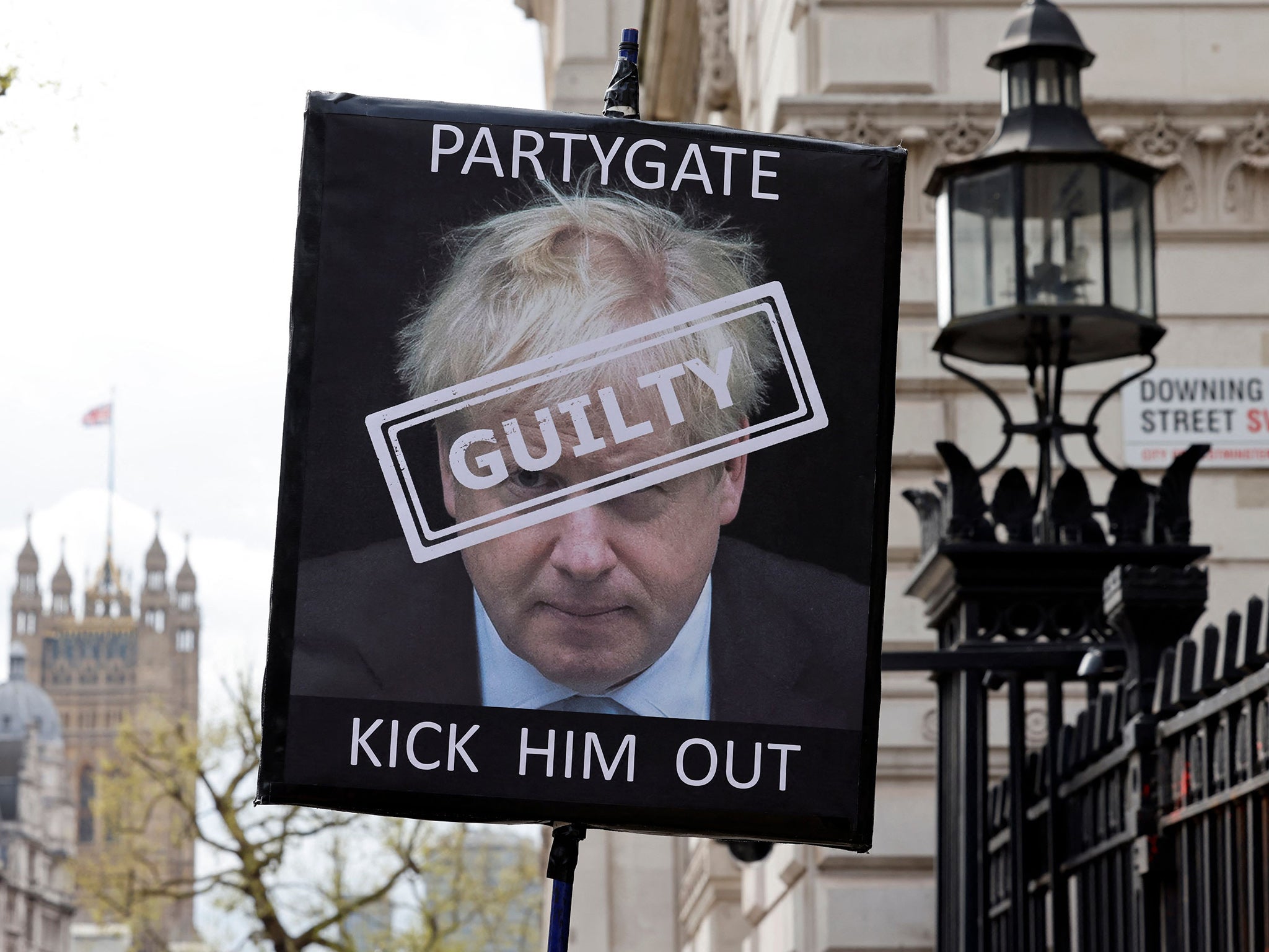 A placard calling for Boris Johnson to resign after the Partygate revelations