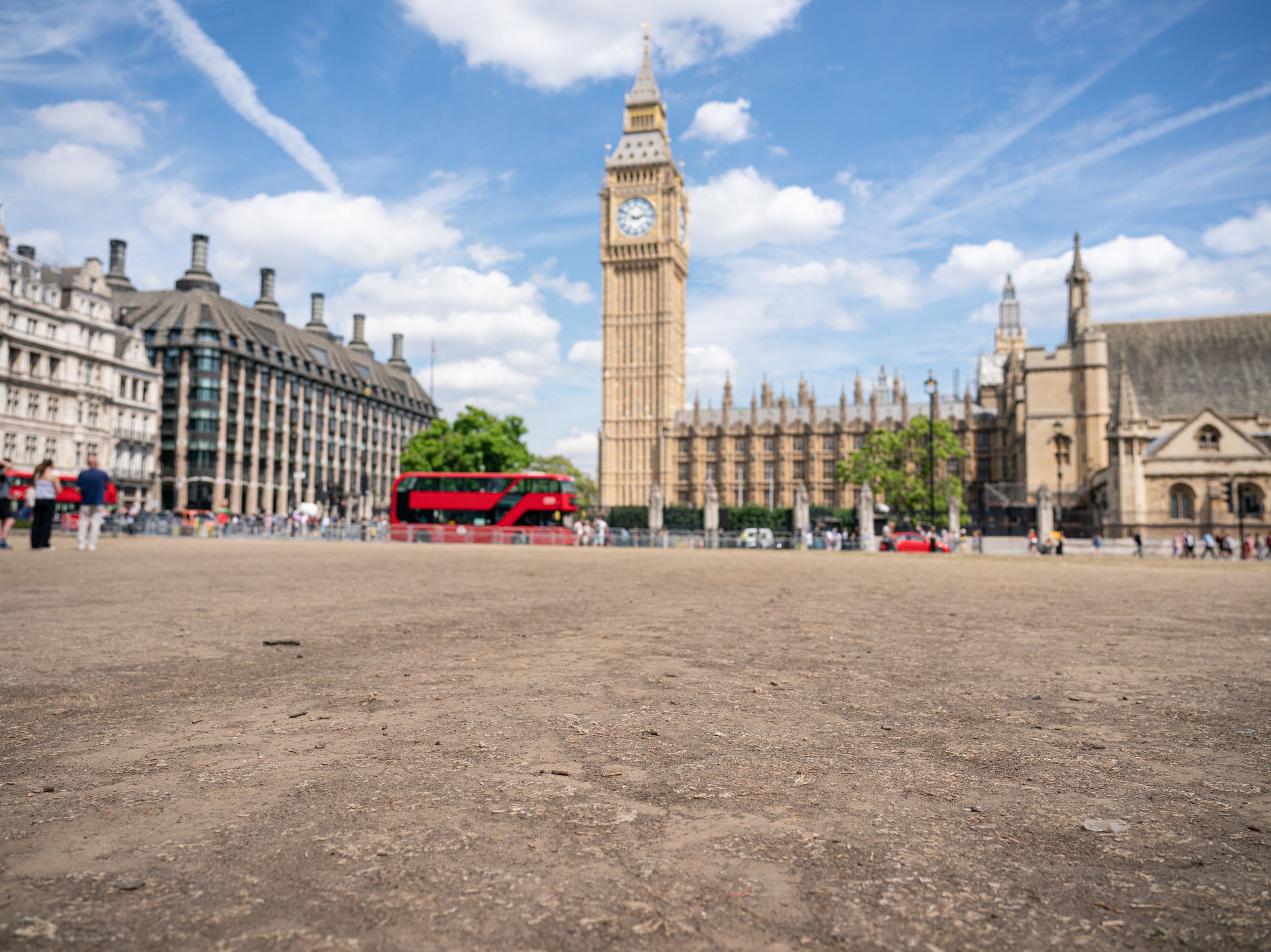The ground in Parliament Square on Wednesday appears dried out and cracked from the heatwave