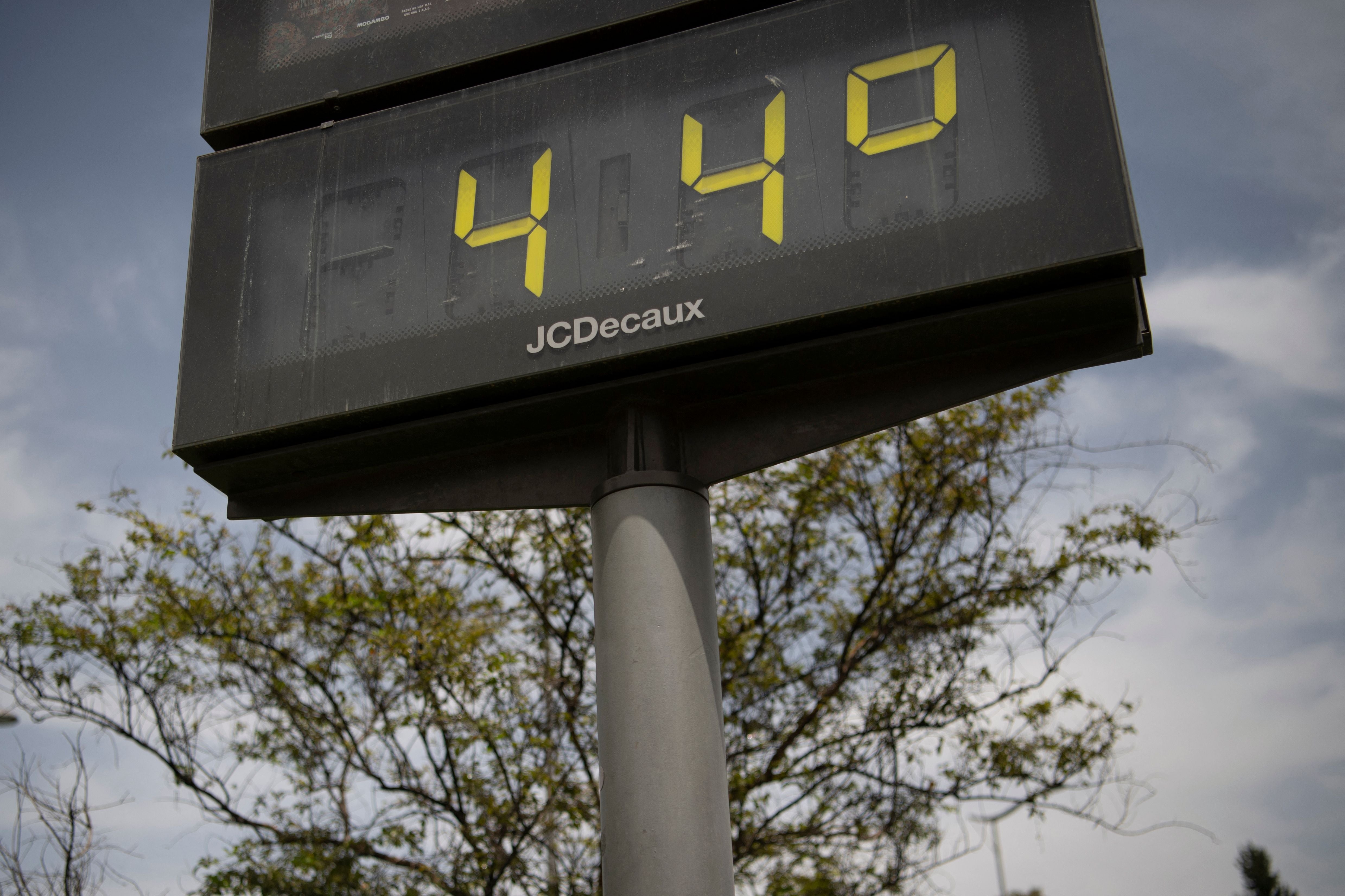 A street thermometer reads 44C during a heatwave in Seville