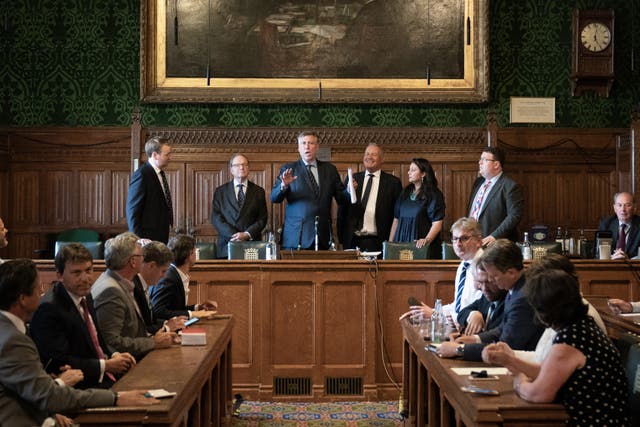 Sir Graham Brady (3rd from left) chairman of the 1922 Committee, announces the results of the first ballot round in the Conservative Party leadership contest, in the Houses of Parliament, London. Any candidate who fails to get at least 30 votes from MPs is expected to drop out. Picture date: Wednesday July 13, 2022.