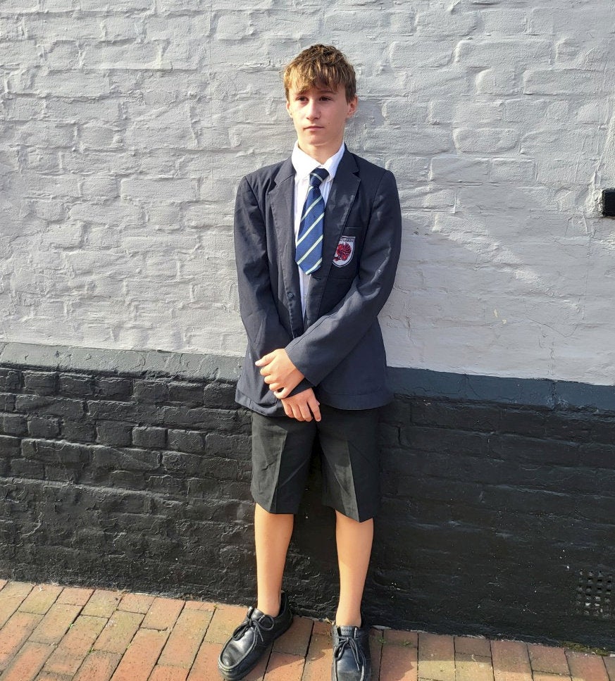 Harrison Utting, 13, wore shorts to school amidst high temperatures