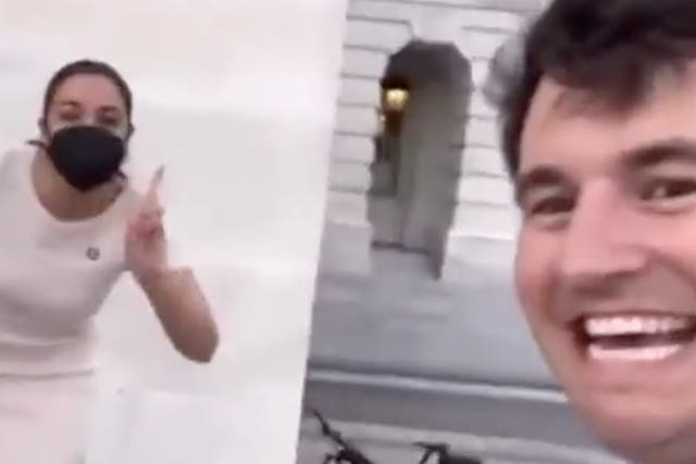 <p>A video shared by Alex Stein on social media of his encounter with AOC</p>