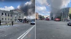 Aftermath of Russian bombing in central Ukrainian city that killed at least 17