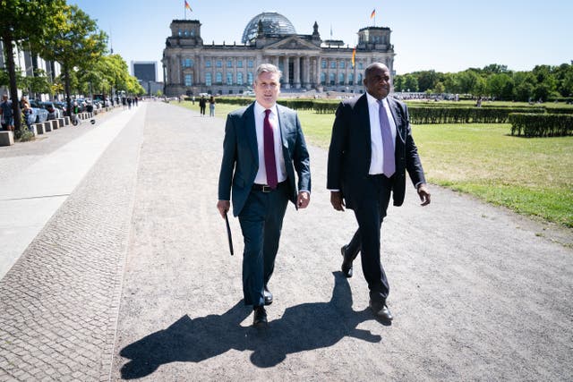 Labour leader Sir Keir Starmer (left) with shadow foreign secretary David Lammy at the Reichstag Building in Berlin (Stefan Rousseau/PA)