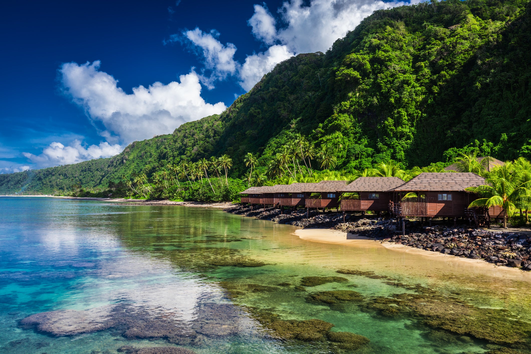 Beach huts on Upolu island, Samoa