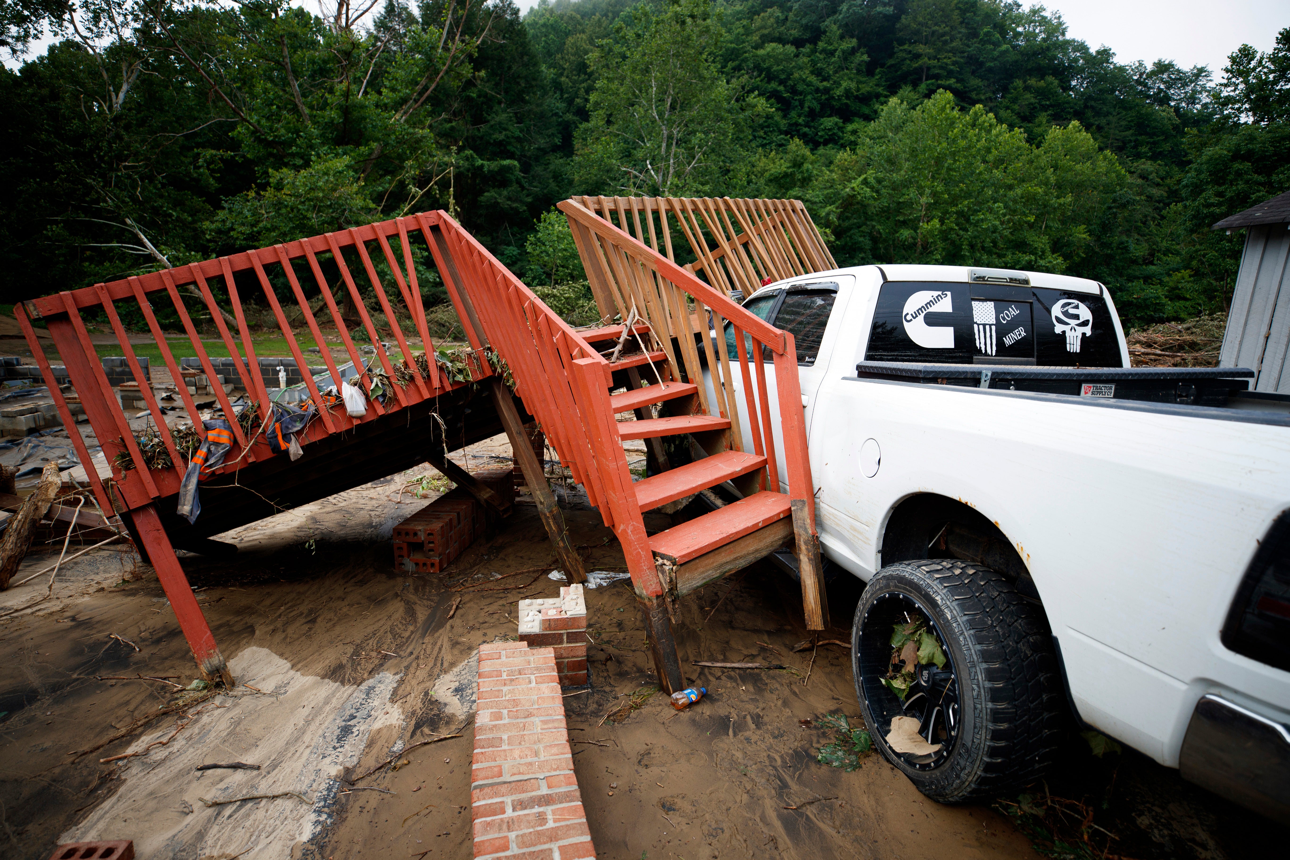 A decks sits on top of a truck in Whitewood, a small town in Buchanan County