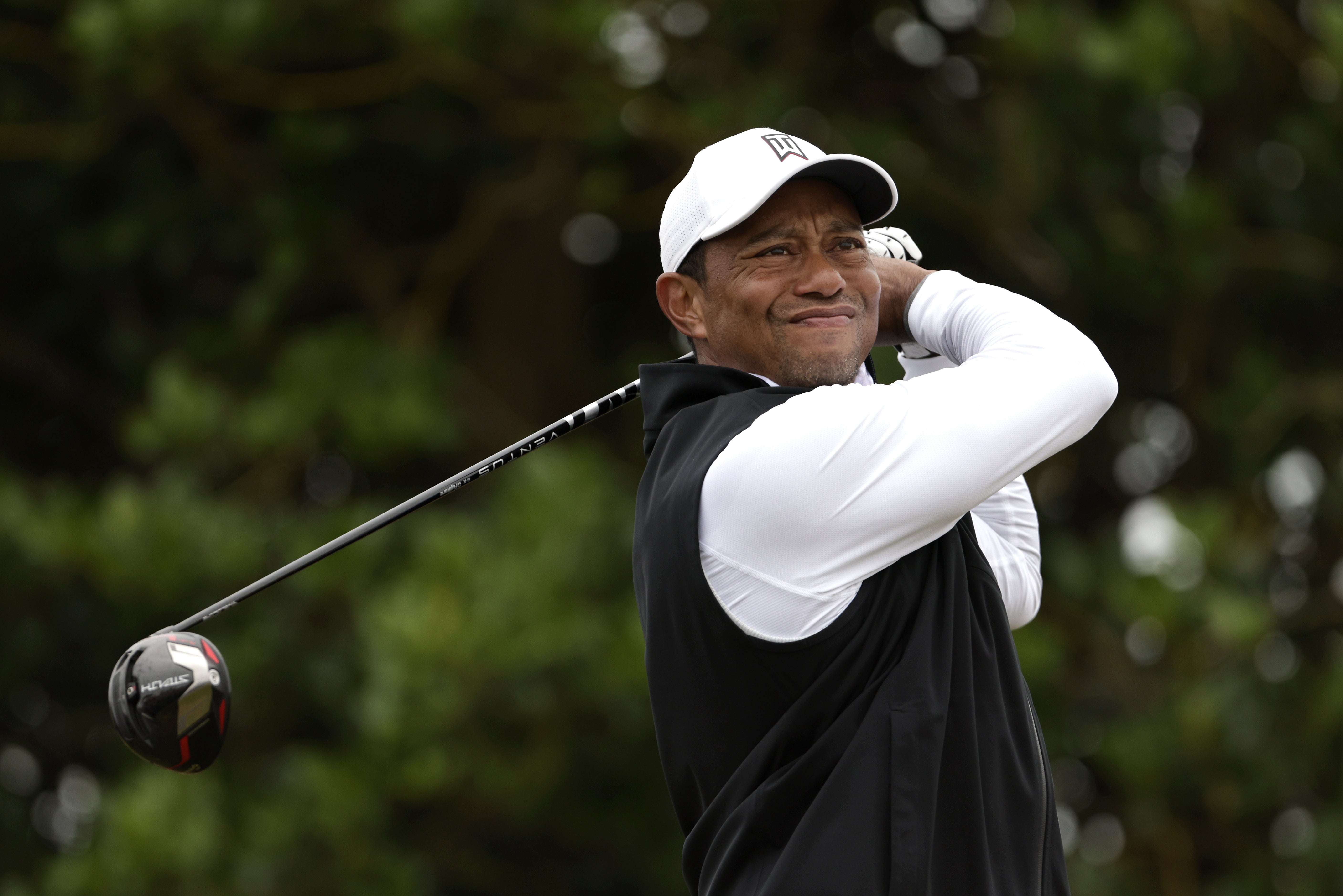 Tiger Woods tees off on the third hole during day two of The Open at the Old Course, St Andrews (Richard Sellers/PA)