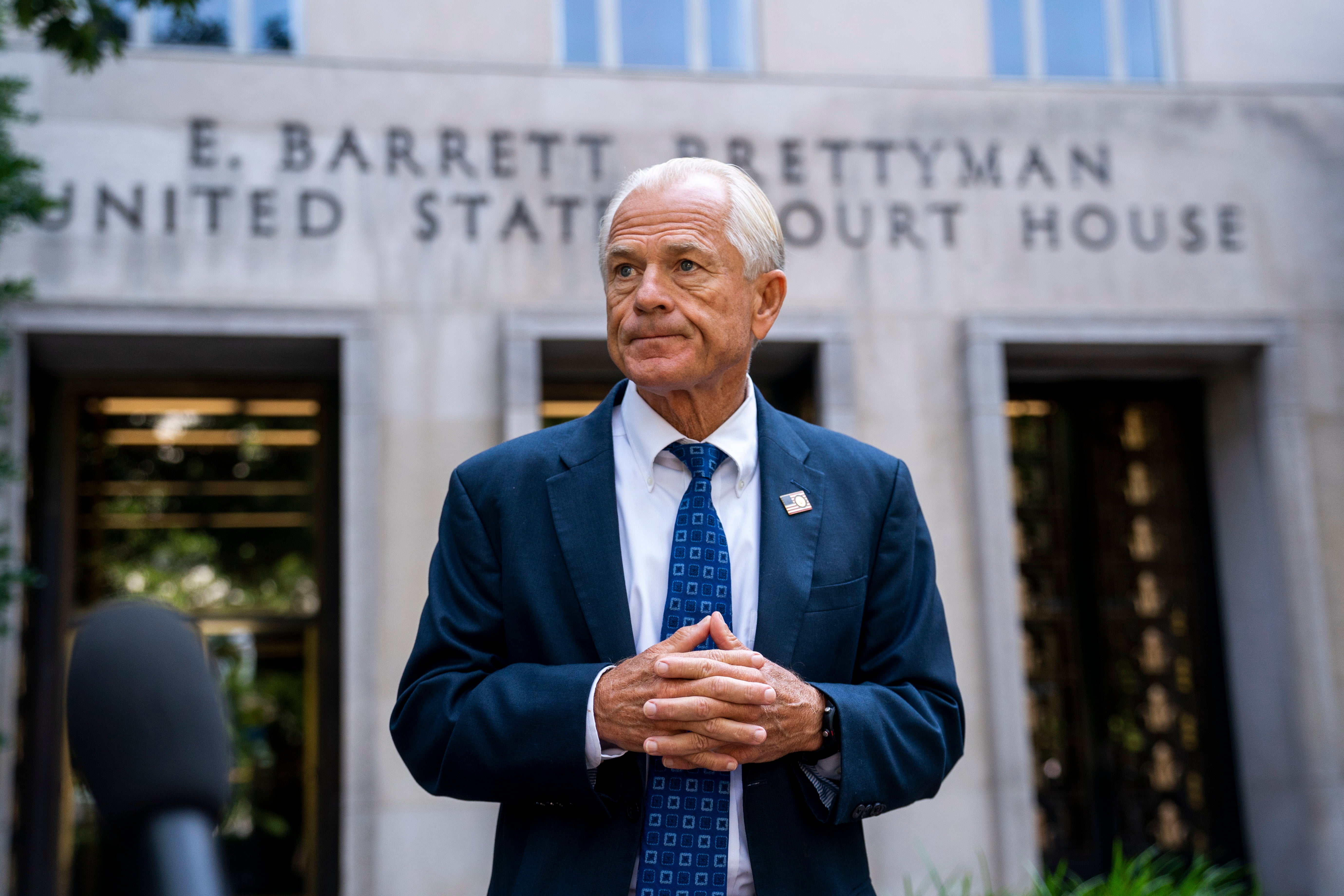 <p>Former Trump administration trade adviser Peter Navarro outside the US Federal District Court in Washington, DC, on 15 July 2022</p>