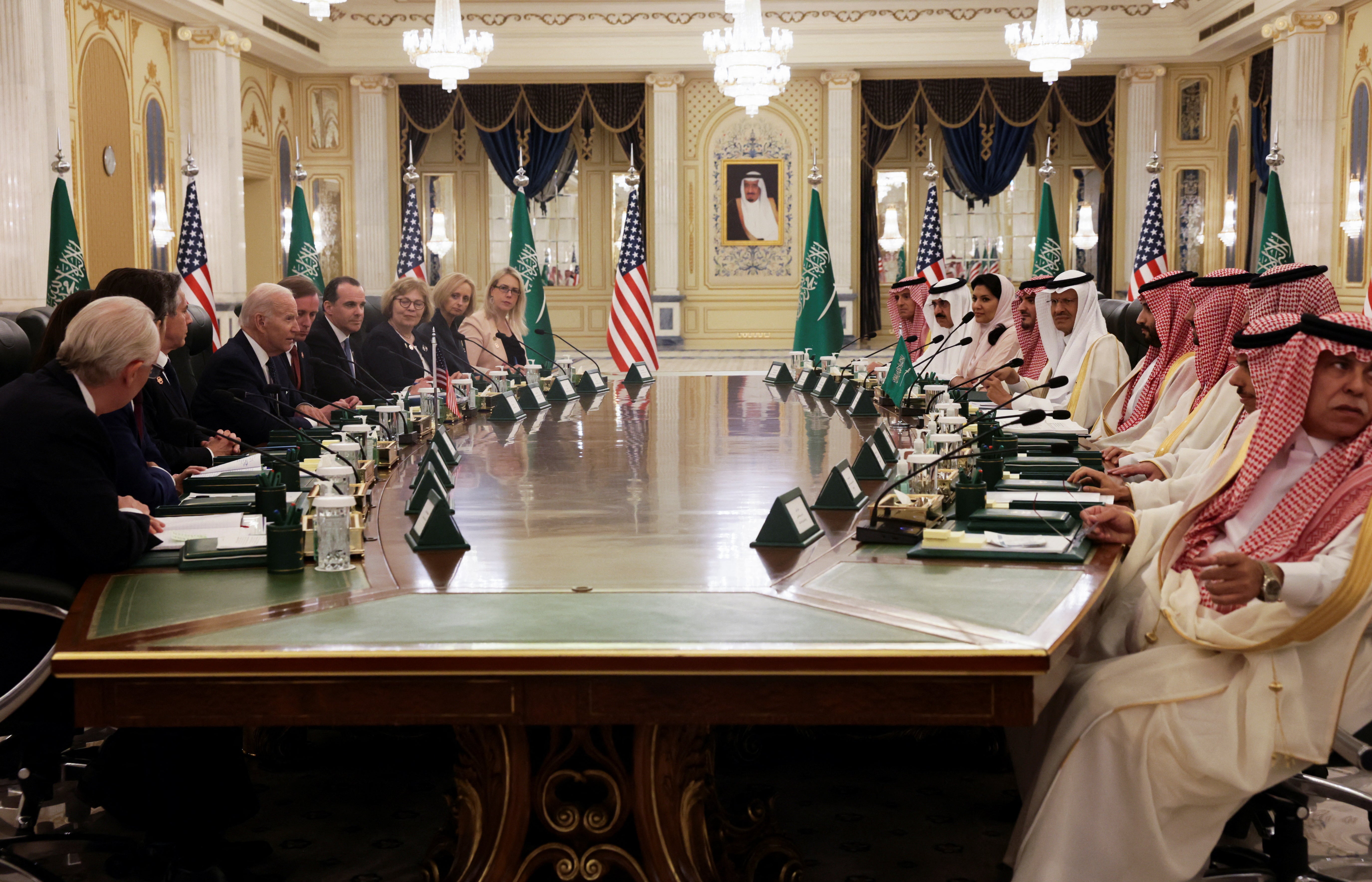 President Joe Biden participates in a bilateral meeting with Crown Prince Mohammed bin Salman