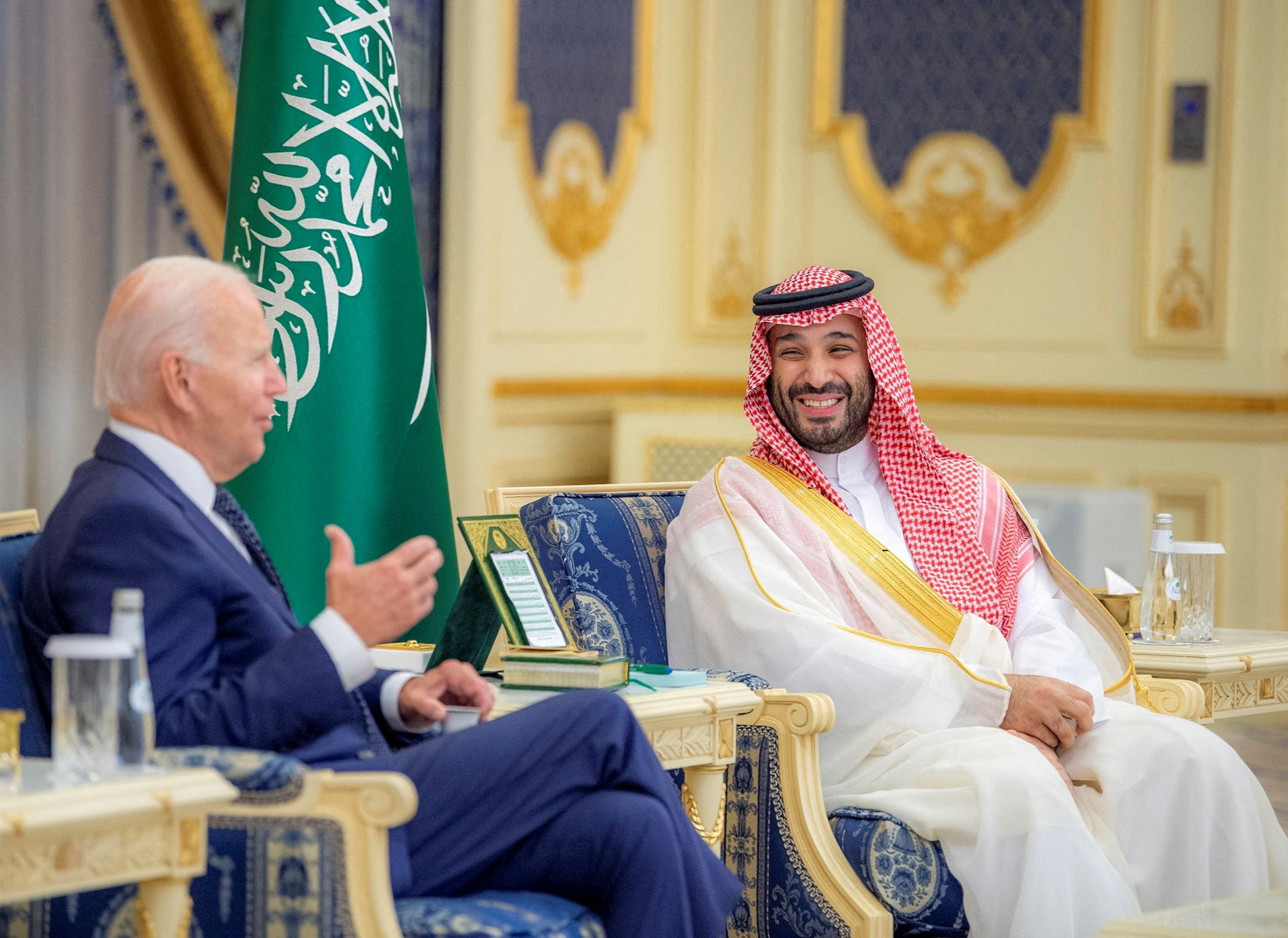 Crown Prince Mohammed bin Salman and President Joe Biden at Al Salman Royal Palace in Jeddah