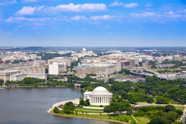 <p>Downtown Washington, DC, with the US Capitol building visible in the center</p>