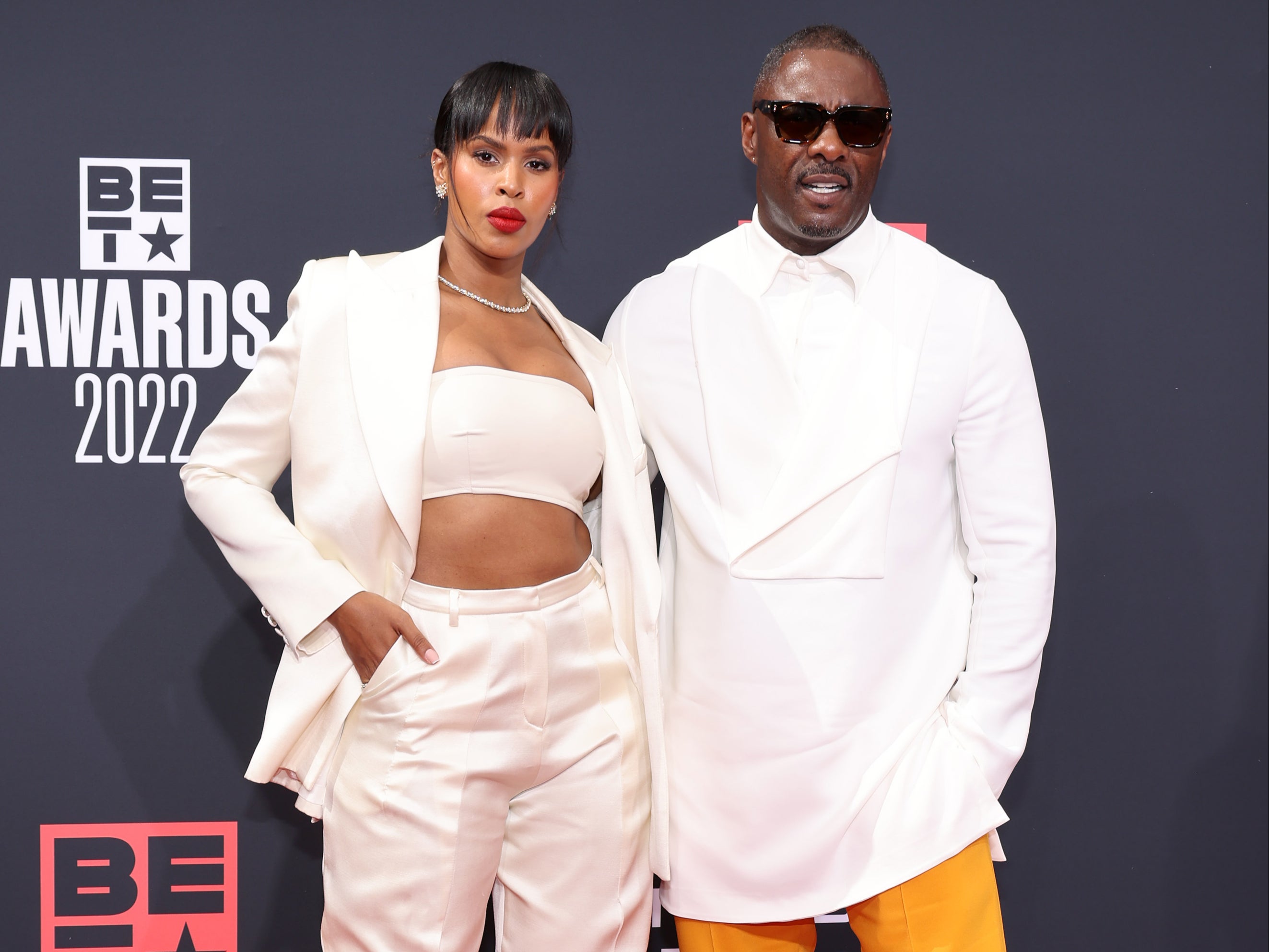 Sabrina Dhowre and Idris Elba attend the 2022 BET Awards at Microsoft Theater on June 26, 2022