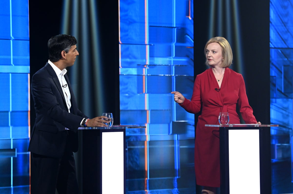 Sunak accuses Truss of ‘socialist’ plan as pair repeatedly clash during angry TV debate