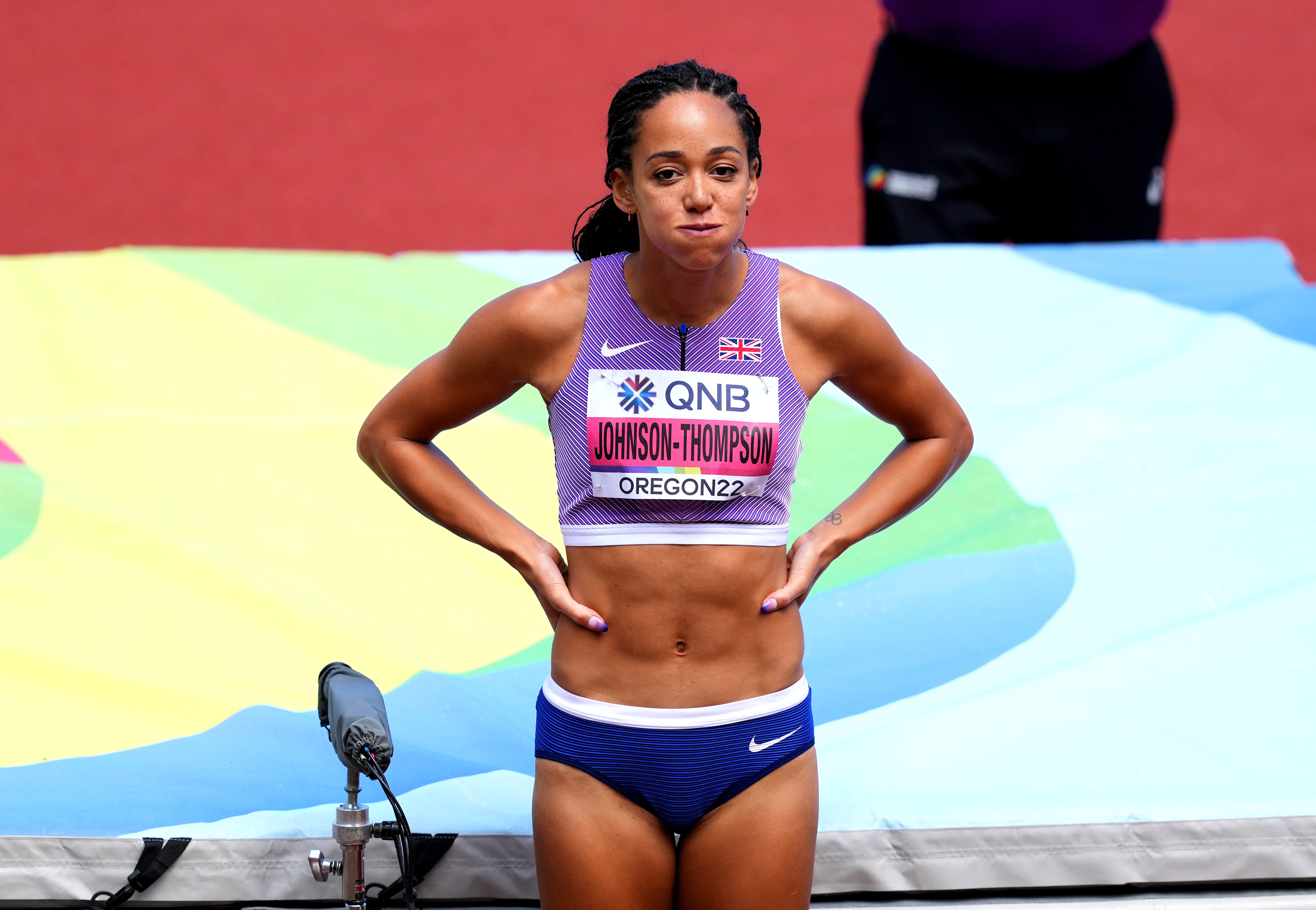 Great Britain’s Katarina Johnson-Thompson is out of medal contention. (Martin Rickett/PA)