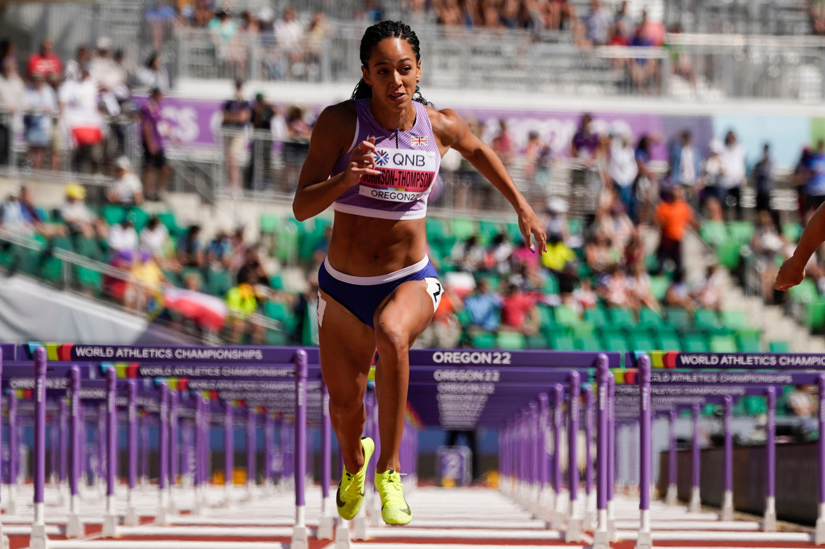 Katarina Johnson-Thompson ended the opening morning of her heptathlon title defence in seventh place (Ashley Landis/AP)
