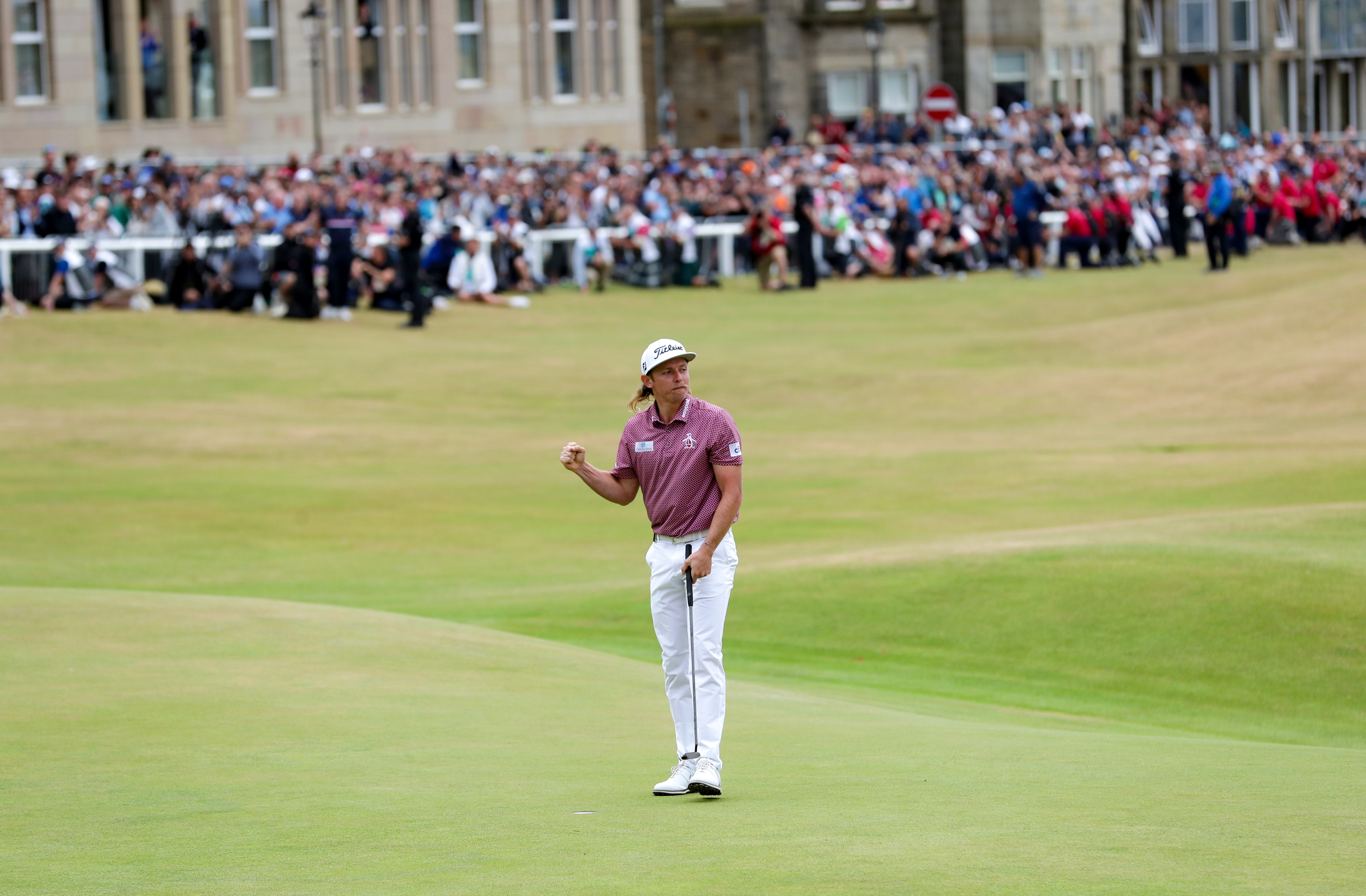 Smith celebrates his birdie on the 18th after a brilliant final round of 64 clinched him a one-shot victory in the 150th Open Championship (Richard Sellers/PA)