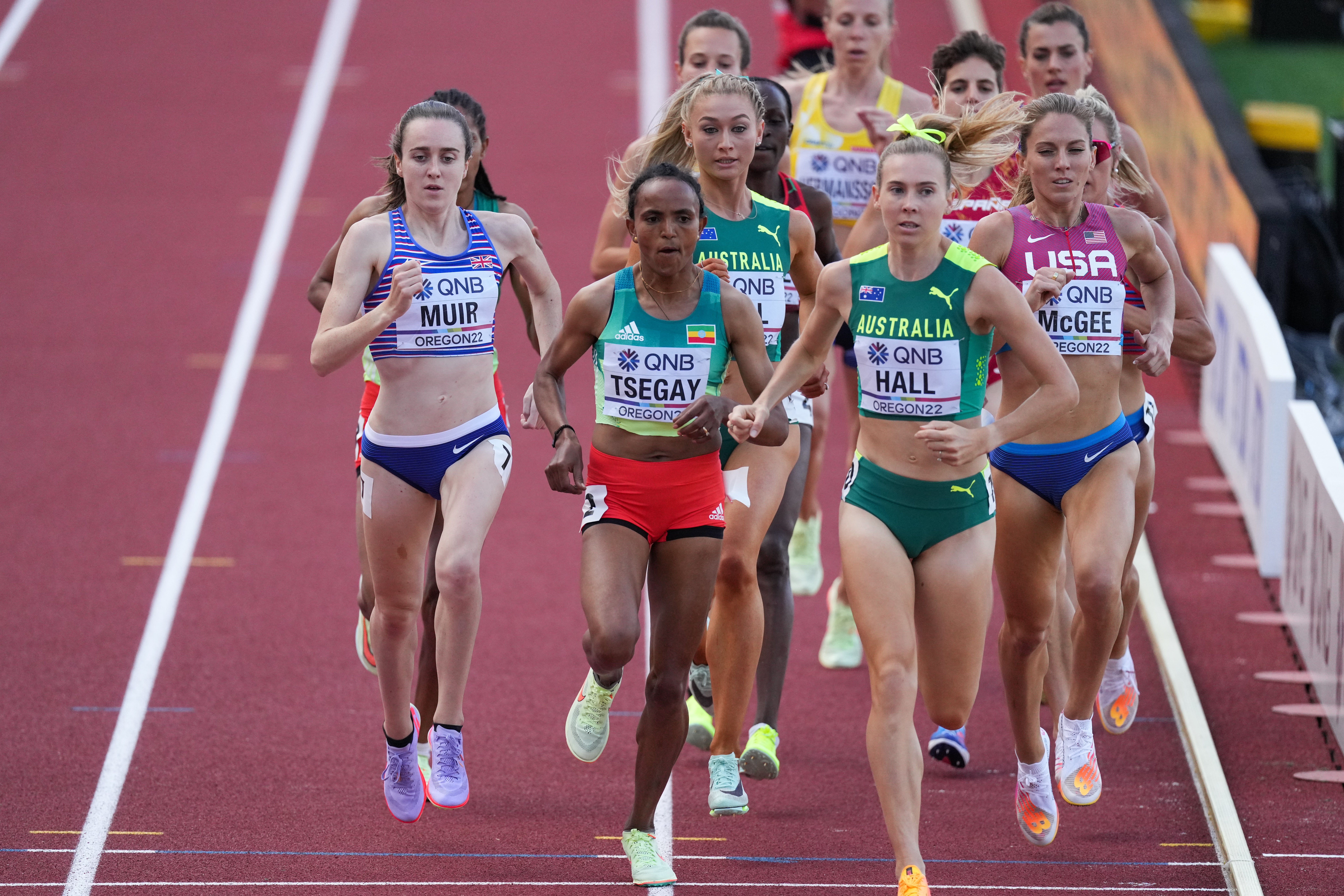 Laura Muir, left, progressed to the women’s 1500m semi-finals by finishing second in her heat (Martin Rickett/PA)
