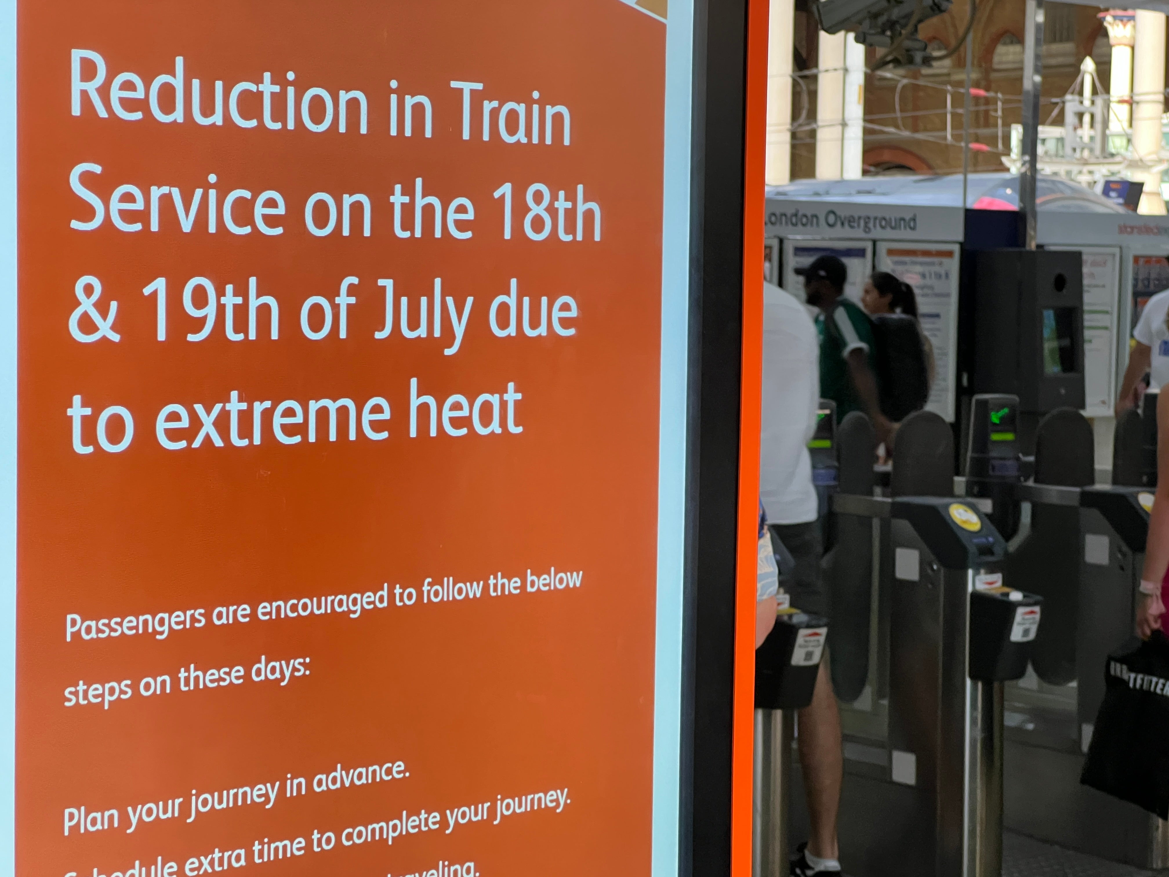 Hot news: Poster at London LiverpoolStreet station warning of disruption