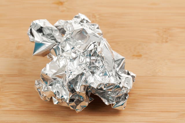<p>A ball of crumpled tin foil</p>