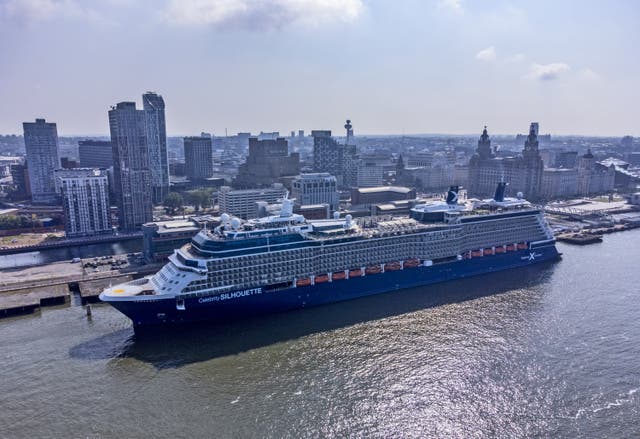 The cruise ship Celebrity Silhouette docked on the waterfront in Liverpool (Peter Byrne/PA)