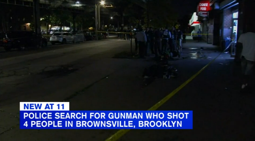 Four men were shot and wounded on Sunday night in Brooklyn after a verbal altercation escalated and a gunman opened fire on the group, which included one 16-year-old boy