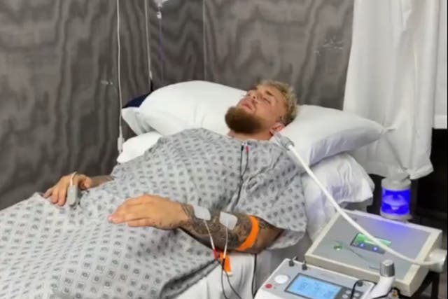 <p>Jake Paul pretends to have been hospitalised ahead of his next boxing match</p>