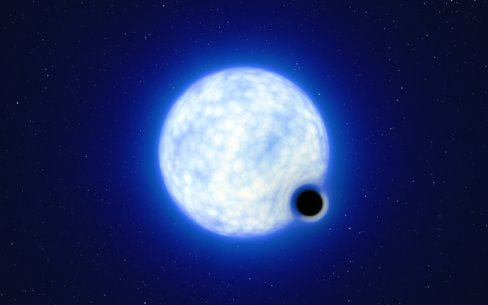 This artist’s impression shows what the binary system VFTS 243 might look like if we were observing it up close
