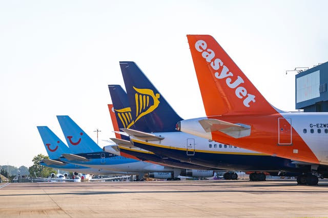 <p>Grounded planes at Luton Airport</p>