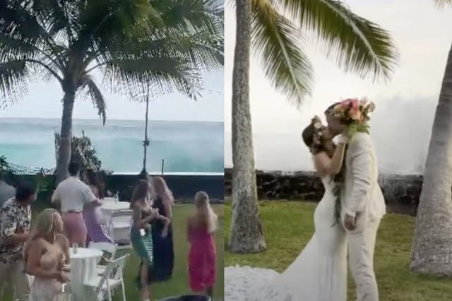 <p>Couple reveals big wave nearly destroyed wedding in Hawaii </p>