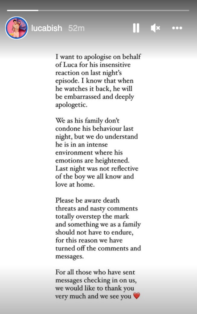 Luca’s family shared their statement