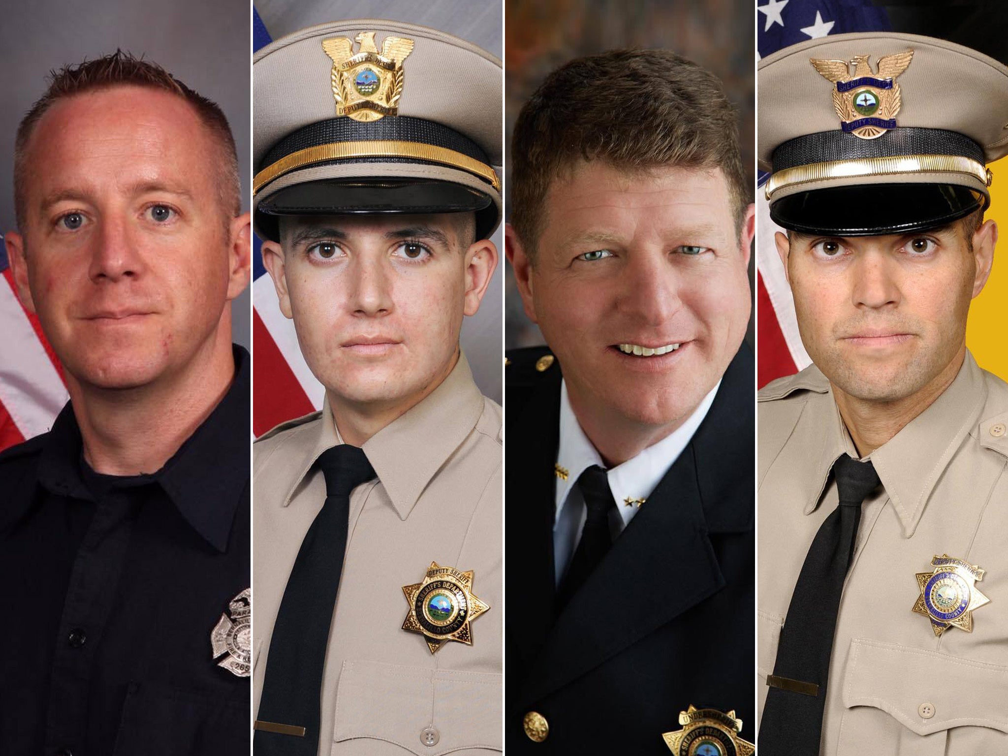 From left to right: Rescue Specialist Matthew King, Deputy Michael Levison, Undersheriff Larry Koren and Lt Fred Beers were all killed in a helicopter crash in New Mexico after assisting with putting out a wildfire in the Las Vegas area