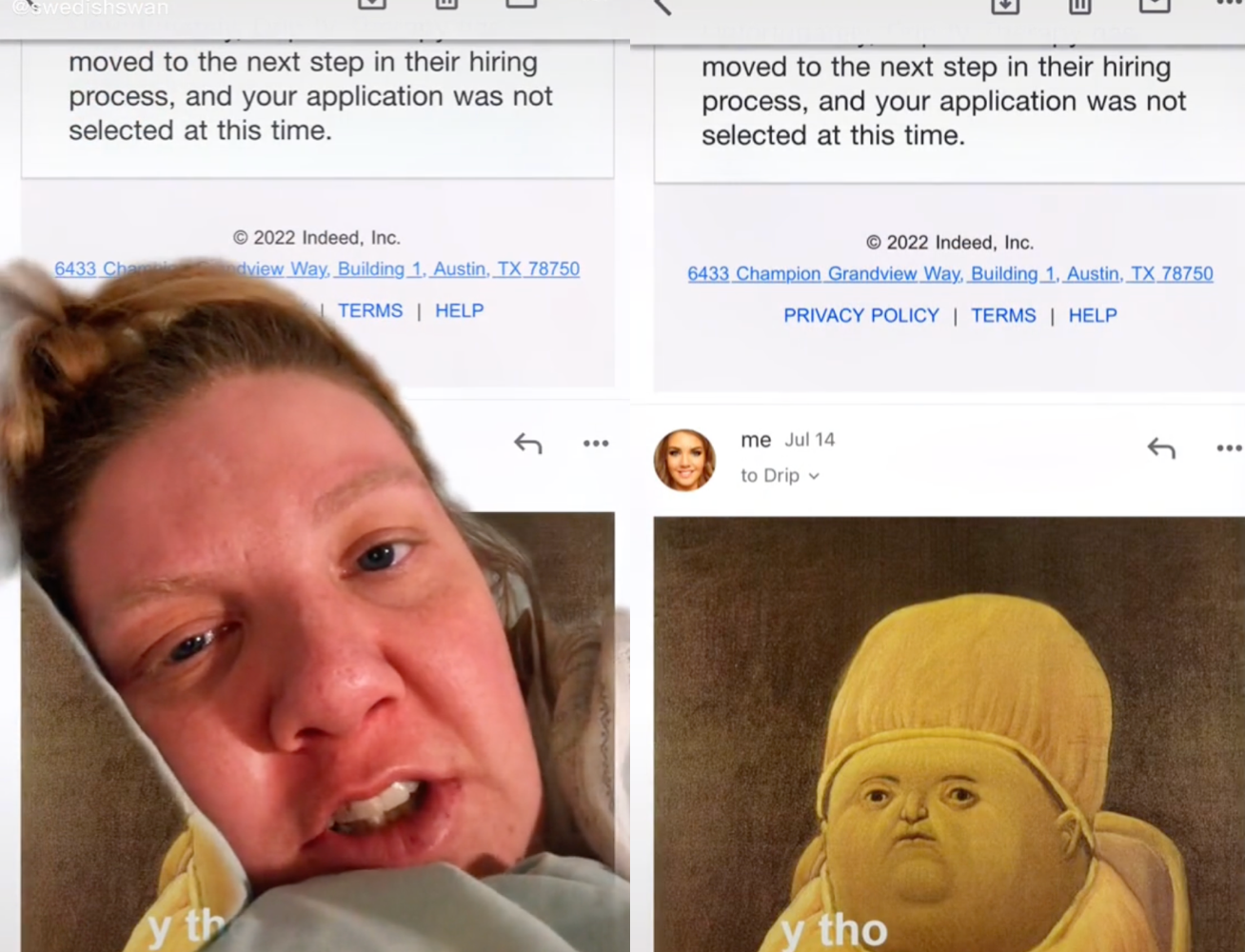 Woman says sending meme response to job rejection email got her an ...