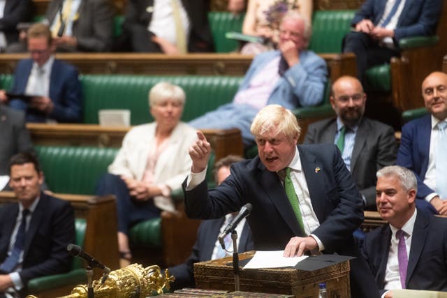 Handout photo issued by UK Parliament of Prime Minister Boris Johnson speaking in the House of Commons, during a debate about on whether MP’s have confidence in the Government (UK Parliament/Andy Bailey)