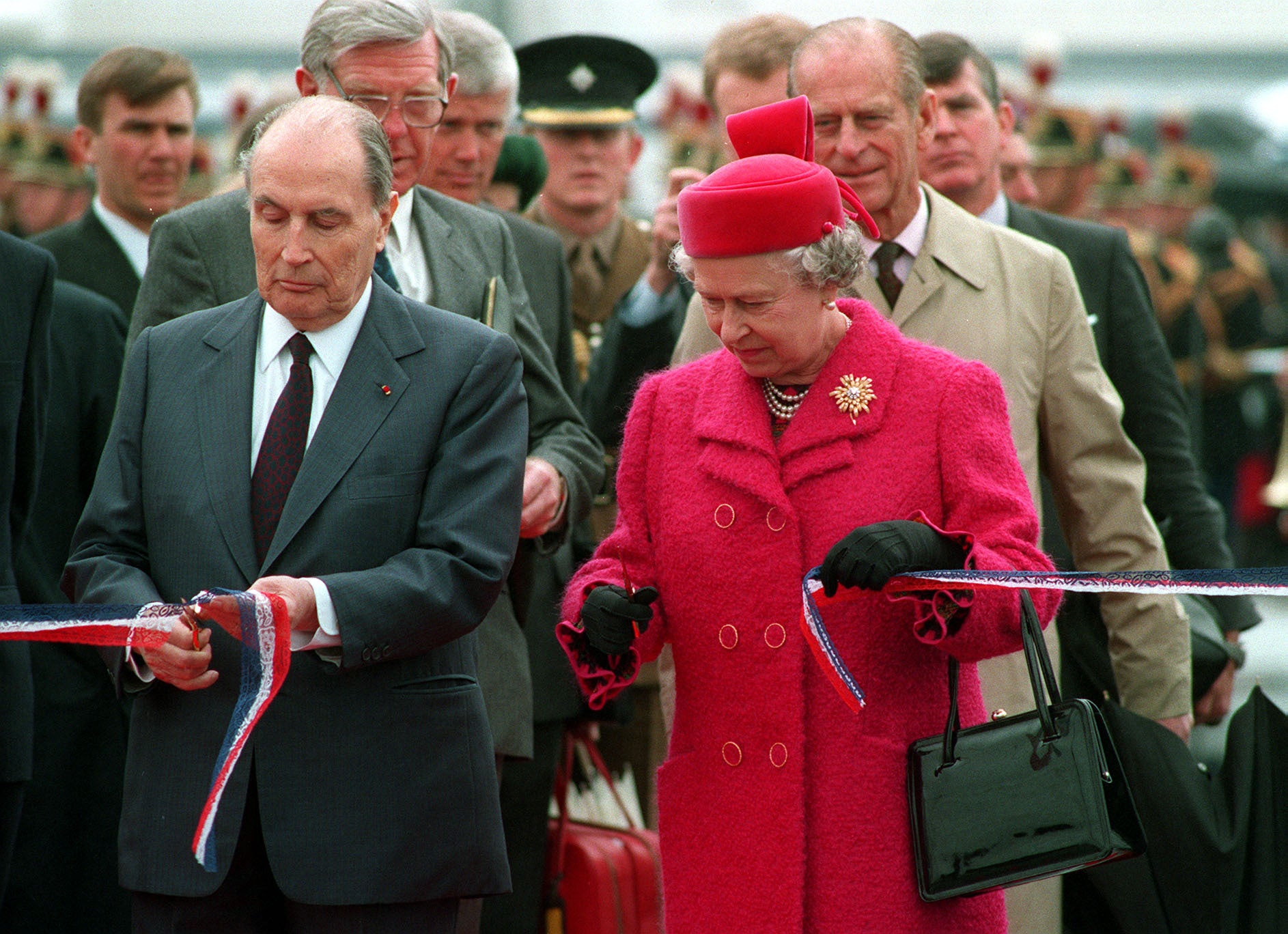 President Francois Mitterrand pictured with The Queen at the opening of the Channel Tunnel in 1994 (Tim Ockenden/PA)