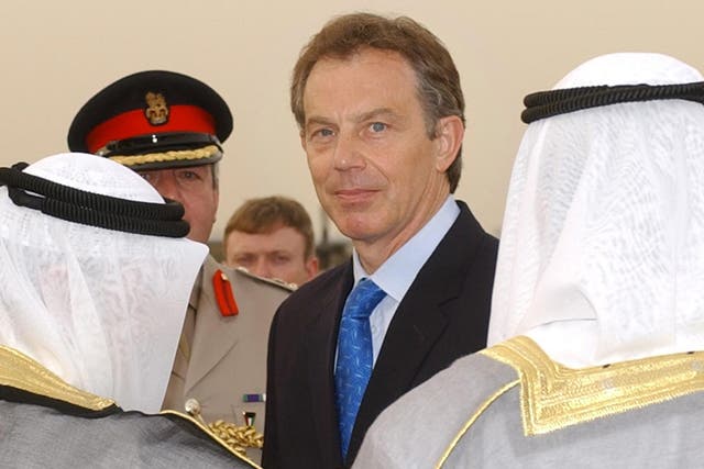 Prime minister Tony Blair arrives in Kuwait for talks with the Crown Prince and the Emir (Stefan Rousseau/PA)