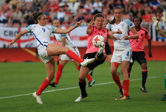 England’s Jodie Taylor, left, wrote her name into the record books at Euro 2017 (Mike Egerton/PA)