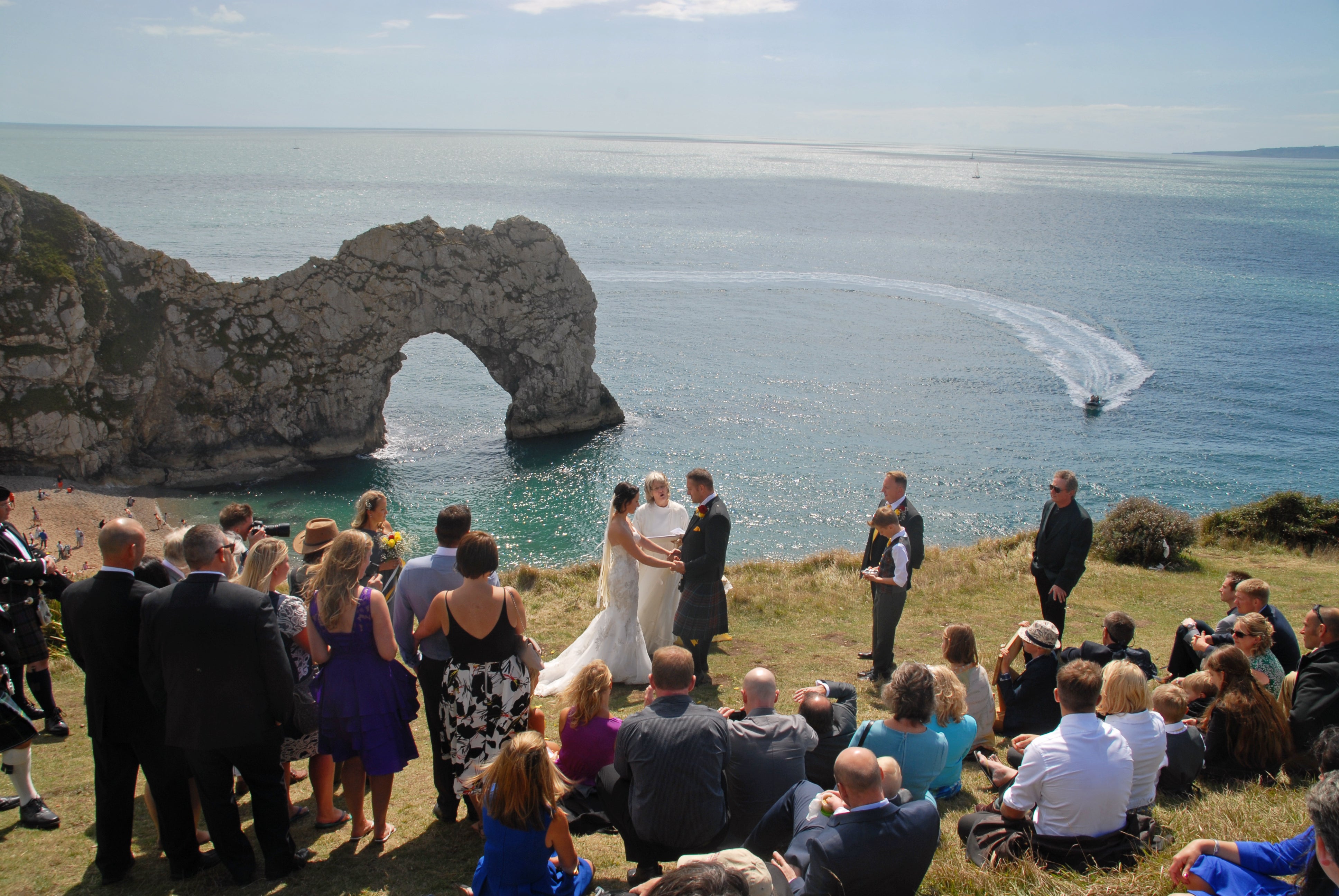 A wedding in front of Durdle Door, Dorset